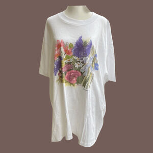 Debra Rudderforth Floral Art Tee | White | Size XL | Vintage